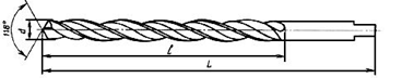 Рисунок 6 Спиральное сверло длинной серии с коротким цилиндрическим хвостовиком (ГОСТ 12122, ГОСТ 2092-77)
